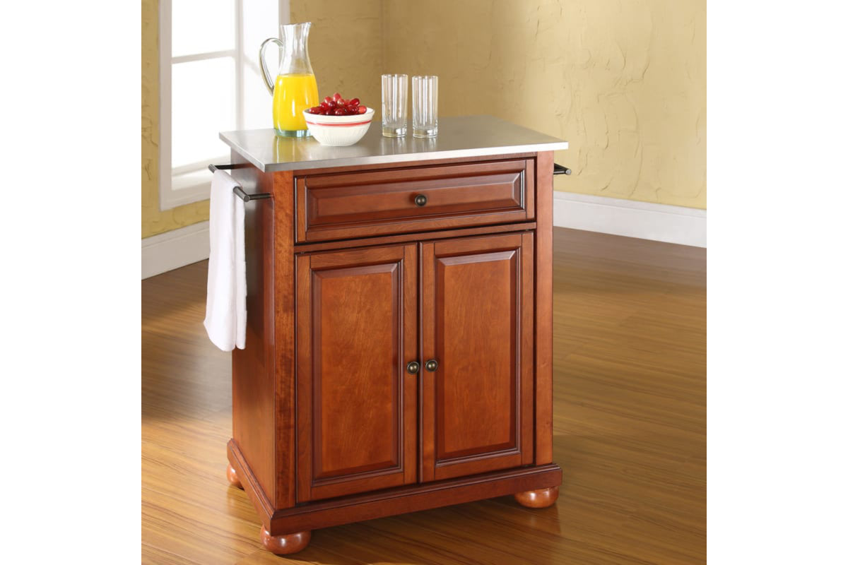 Alexandria Stainless Steel Top Portable Kitchen Island/Cart - Cherry