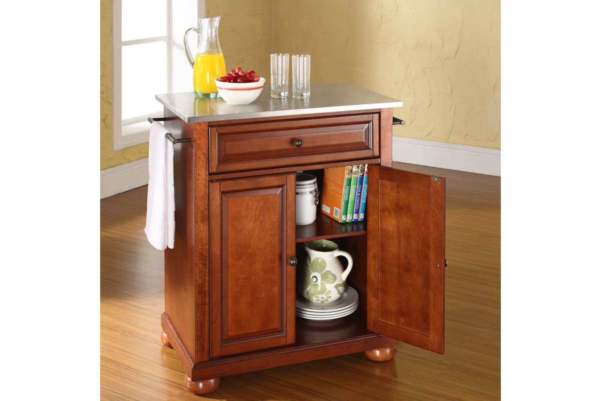 Alexandria Stainless Steel Top Portable Kitchen Island/Cart - Cherry