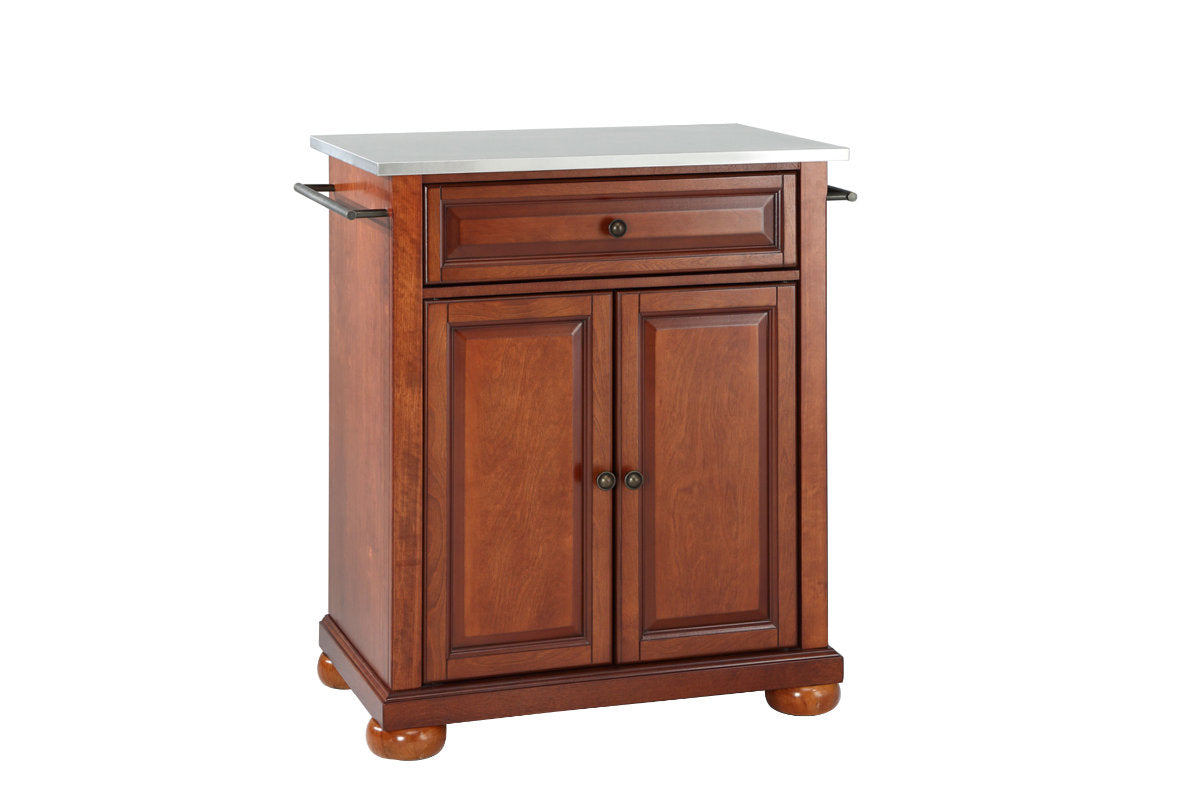 Alexandria Stainless Steel Top Portable Kitchen Island/Cart - Cherry