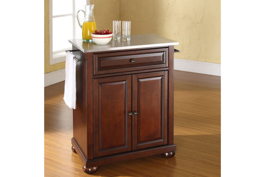 Alexandria Stainless Steel Top Portable Kitchen Island/Cart - Mahogany