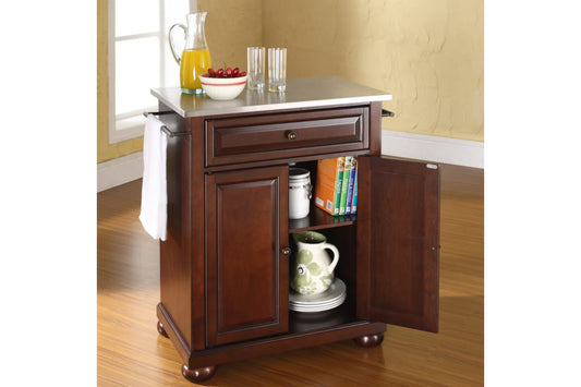 Alexandria Stainless Steel Top Portable Kitchen Island/Cart - Mahogany