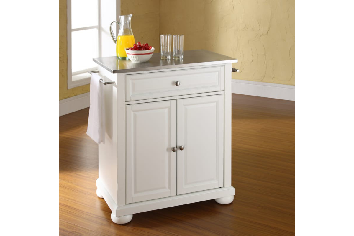 Alexandria Stainless Steel Top Portable Kitchen Island/Cart - White