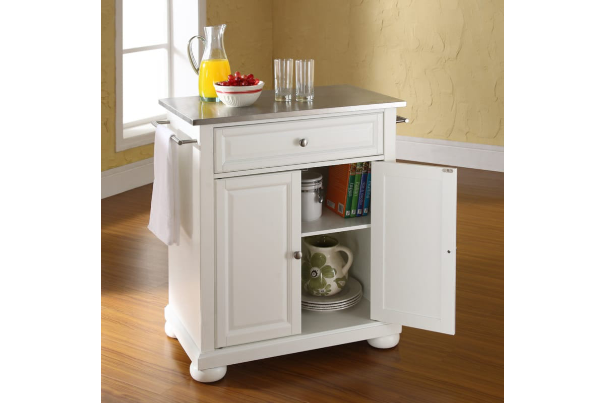 Alexandria Stainless Steel Top Portable Kitchen Island/Cart - White