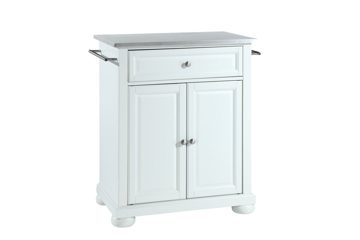 Alexandria Stainless Steel Top Portable Kitchen Island/Cart - White