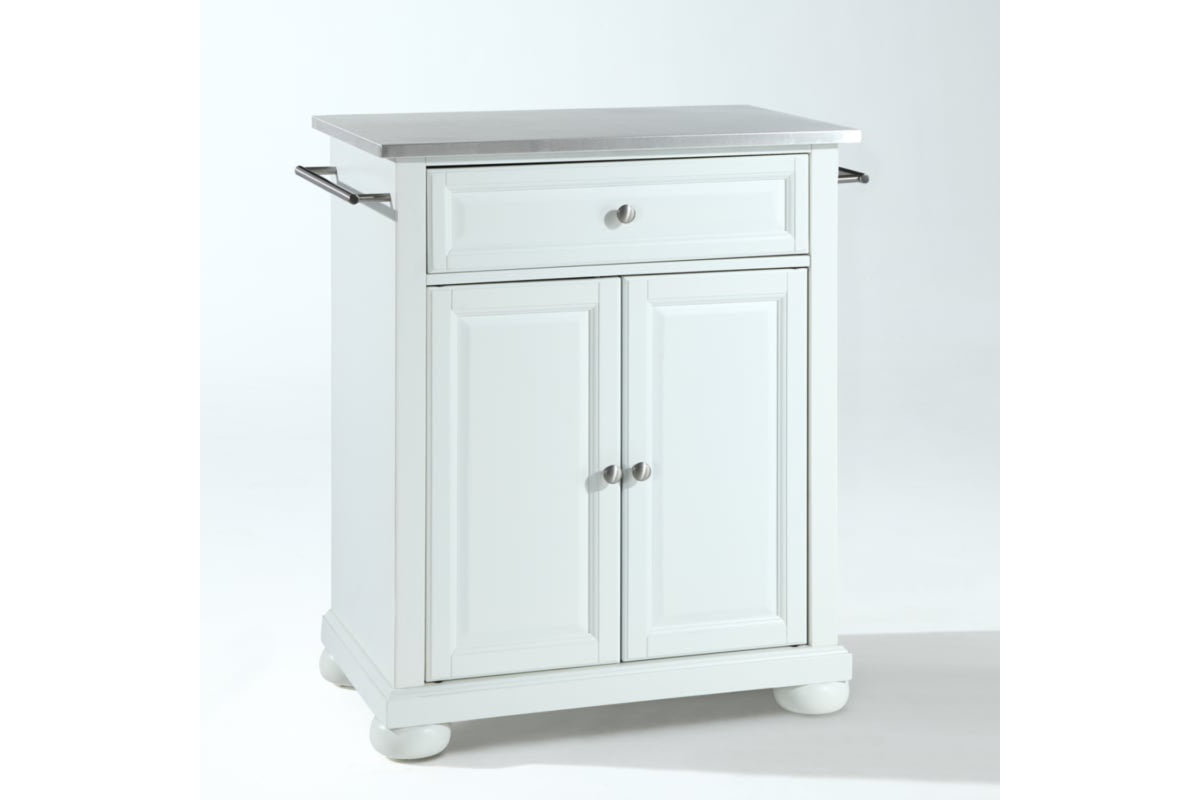 Alexandria Stainless Steel Top Portable Kitchen Island/Cart - White