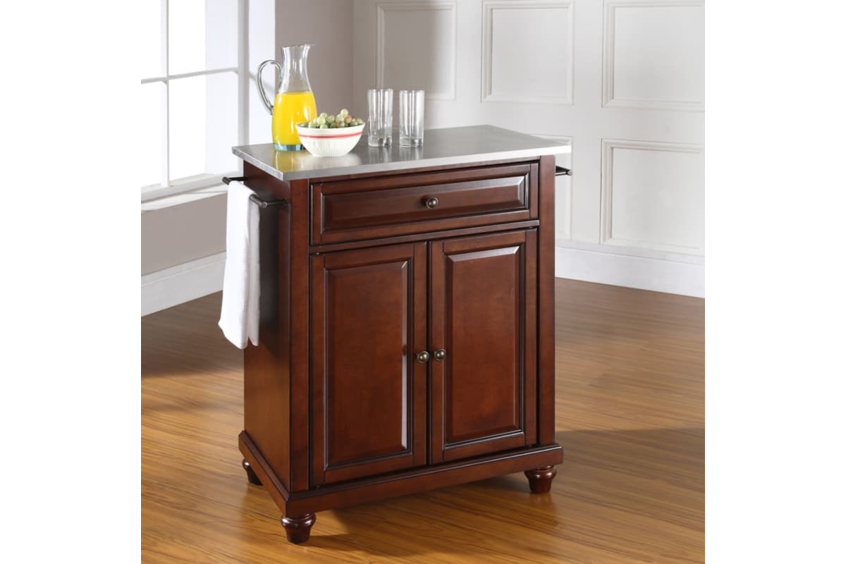 Cambridge Stainless Steel Top Portable Kitchen Island/Cart - Mahogany