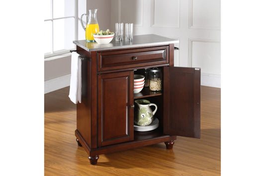 Cambridge Stainless Steel Top Portable Kitchen Island/Cart - Mahogany