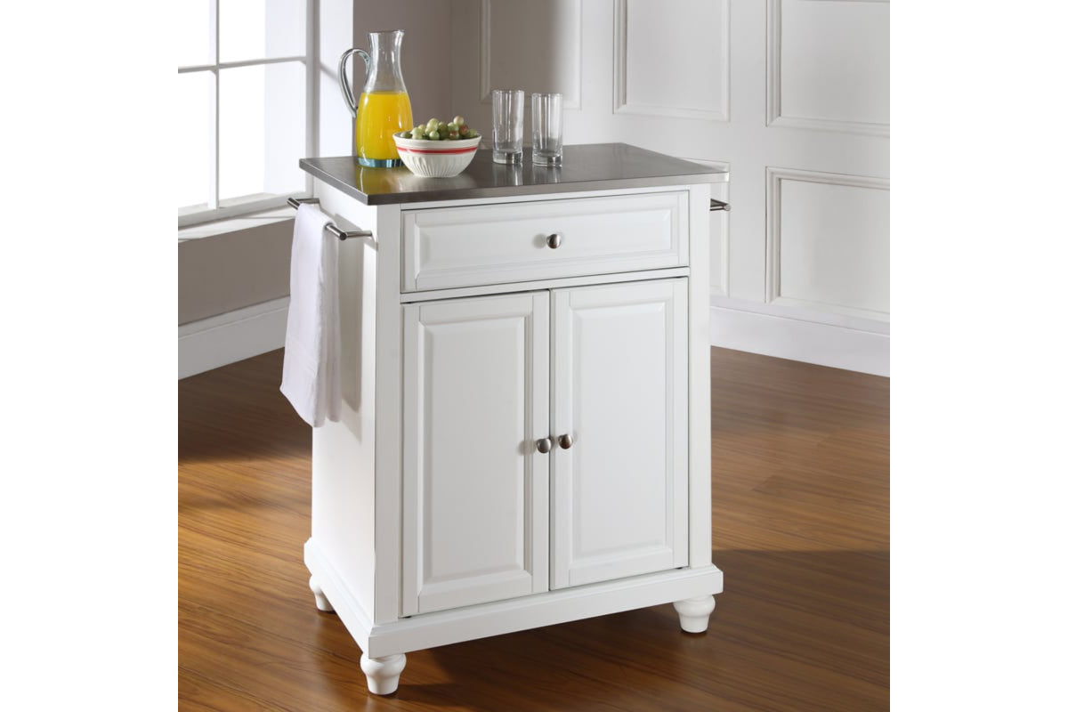 Cambridge Stainless Steel Top Portable Kitchen Island/Cart - White