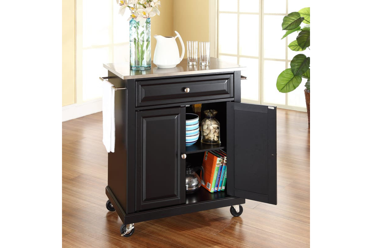Compact Stainless Steel Top Kitchen Cart - Black