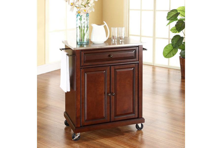 Compact Stainless Steel Top Kitchen Cart - Mahogany