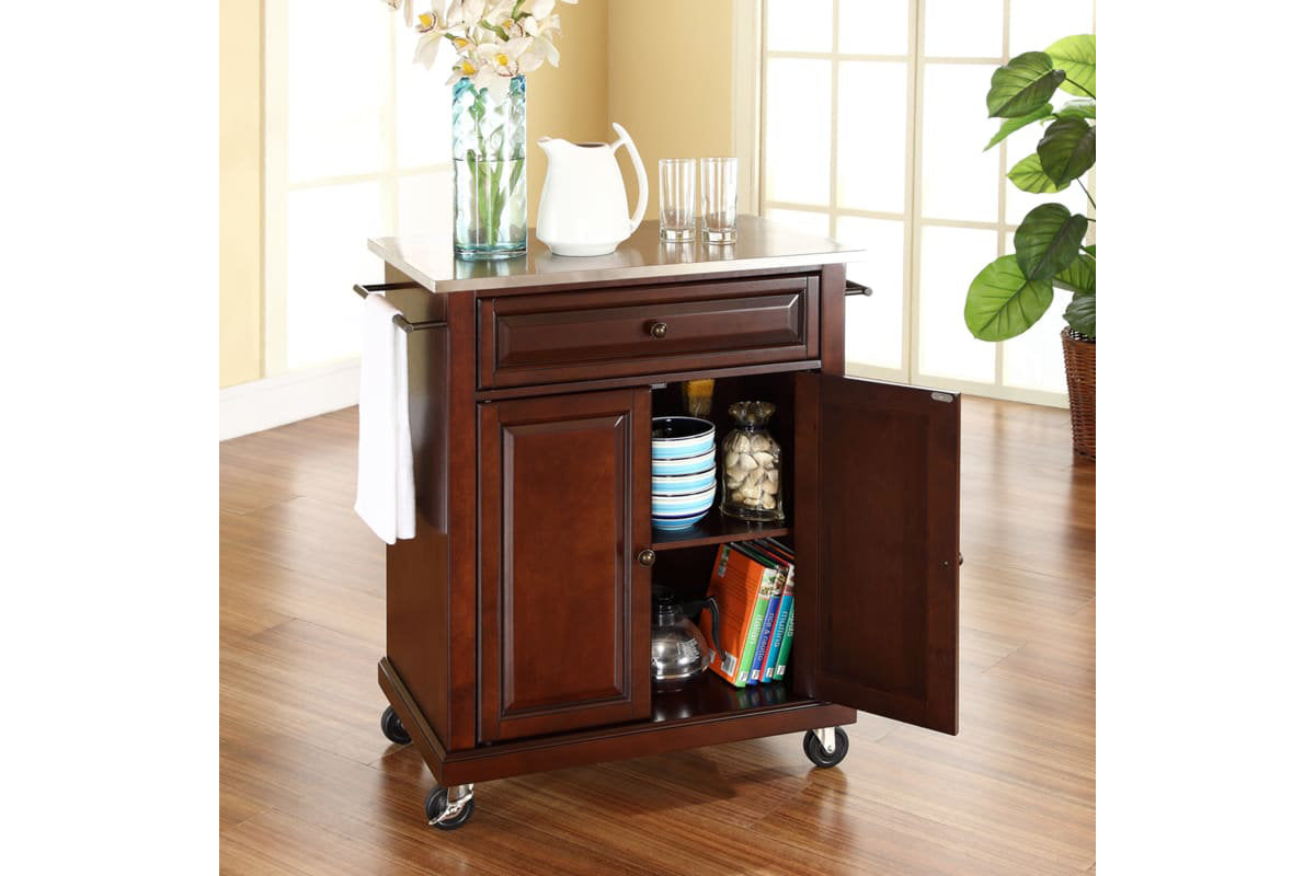 Compact Stainless Steel Top Kitchen Cart - Mahogany