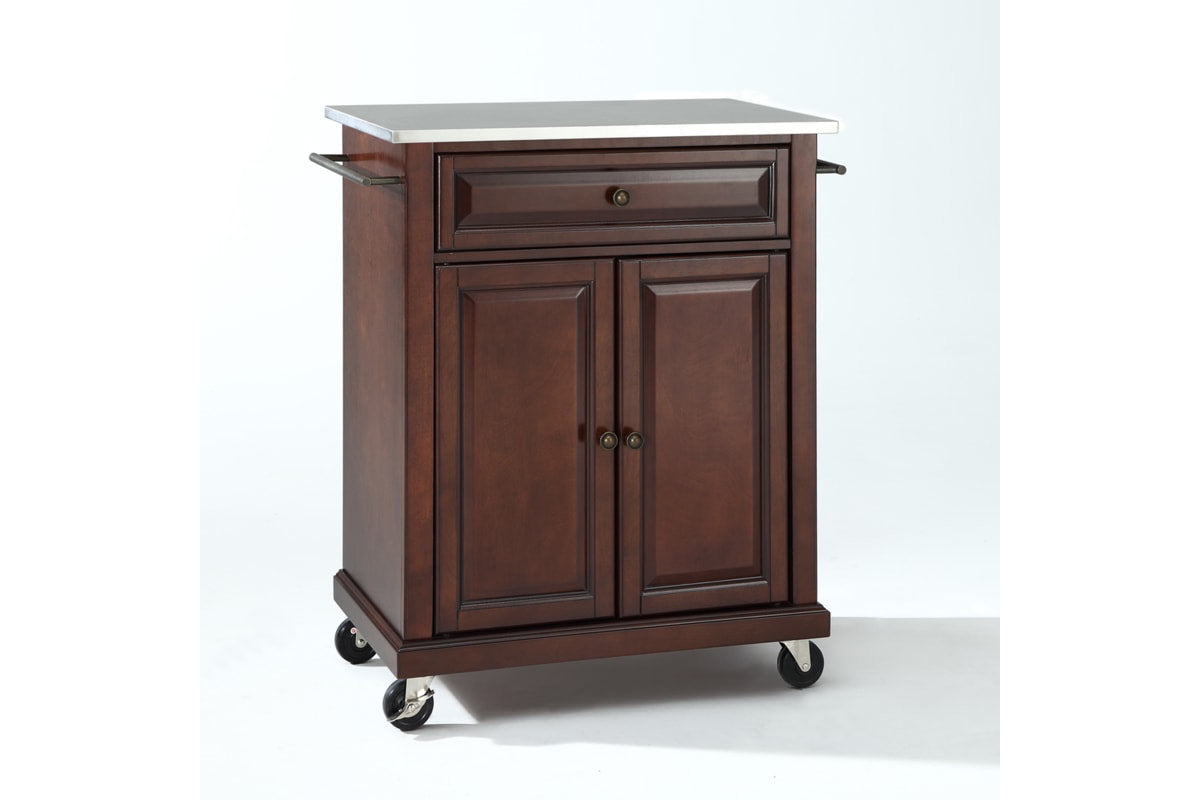 Compact Stainless Steel Top Kitchen Cart - Mahogany