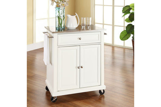 Compact Stainless Steel Top Kitchen Cart - White