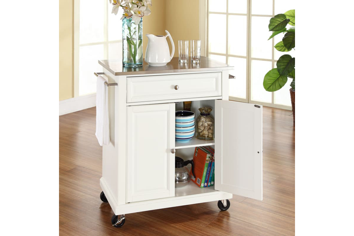 Compact Stainless Steel Top Kitchen Cart - White