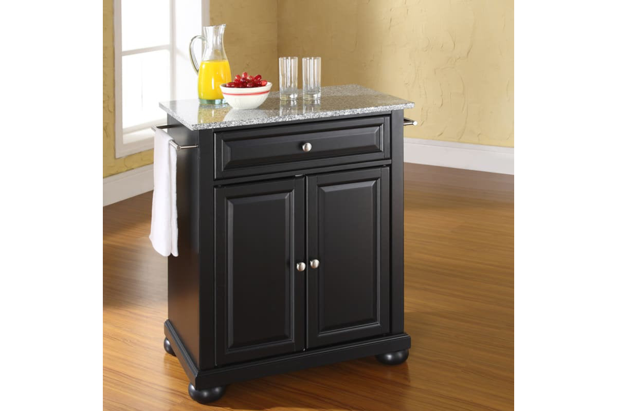 Alexandria Granite Top Portable Kitchen Island/Cart - Black & Gray Granite