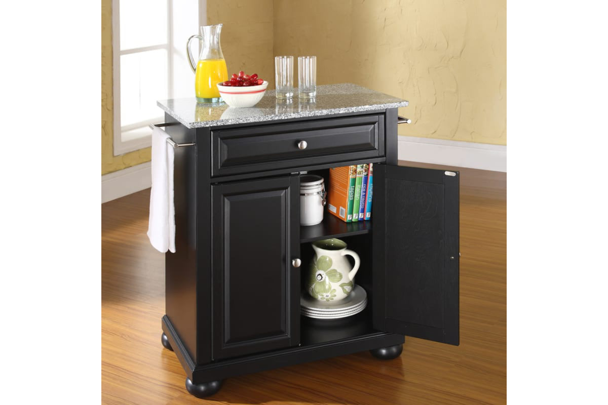 Alexandria Granite Top Portable Kitchen Island/Cart - Black & Gray Granite