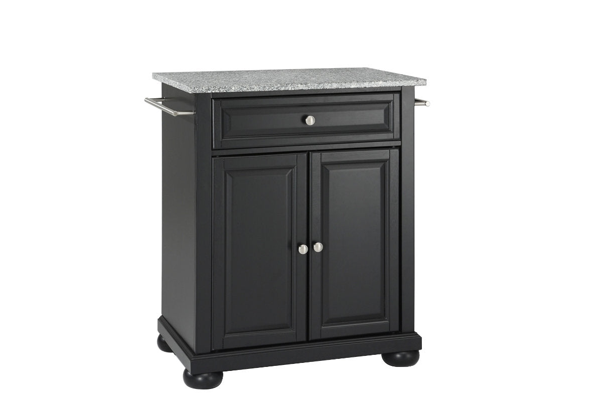 Alexandria Granite Top Portable Kitchen Island/Cart - Black & Gray Granite