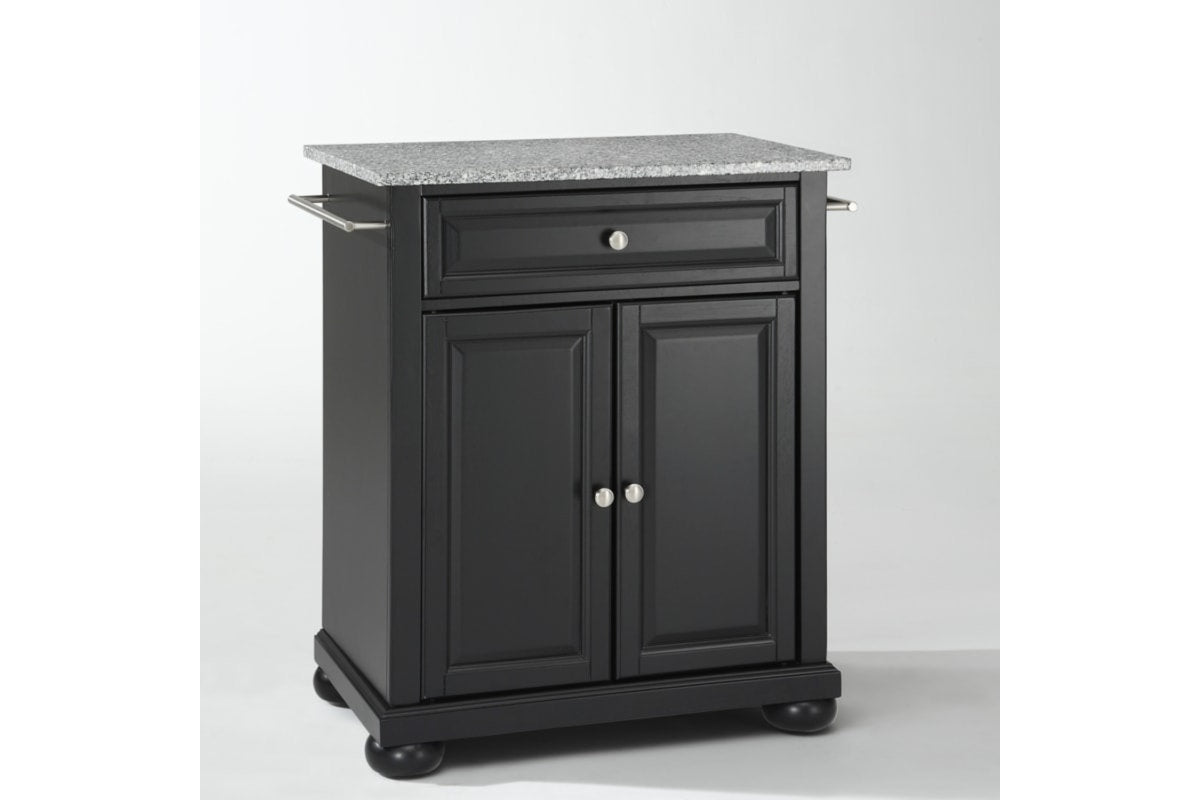 Alexandria Granite Top Portable Kitchen Island/Cart - Black & Gray Granite