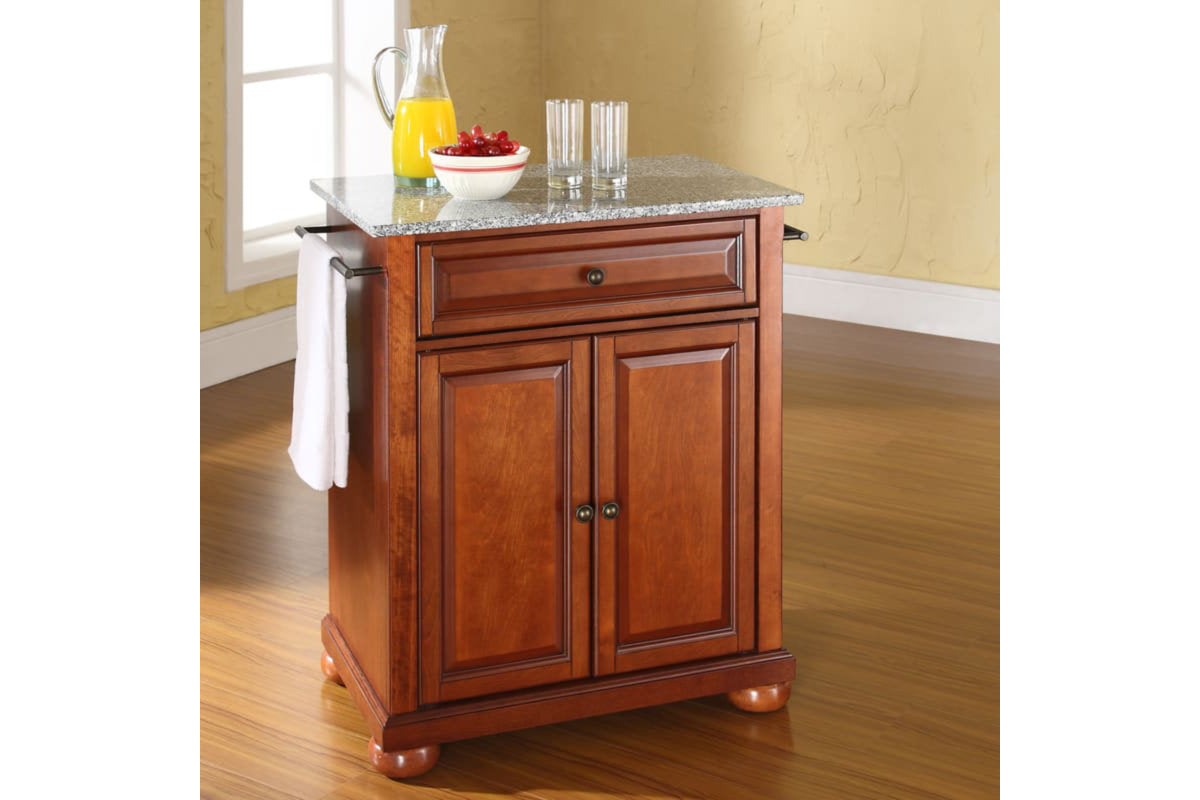 Alexandria Granite Top Portable Kitchen Island/Cart - Cherry & Gray Granite