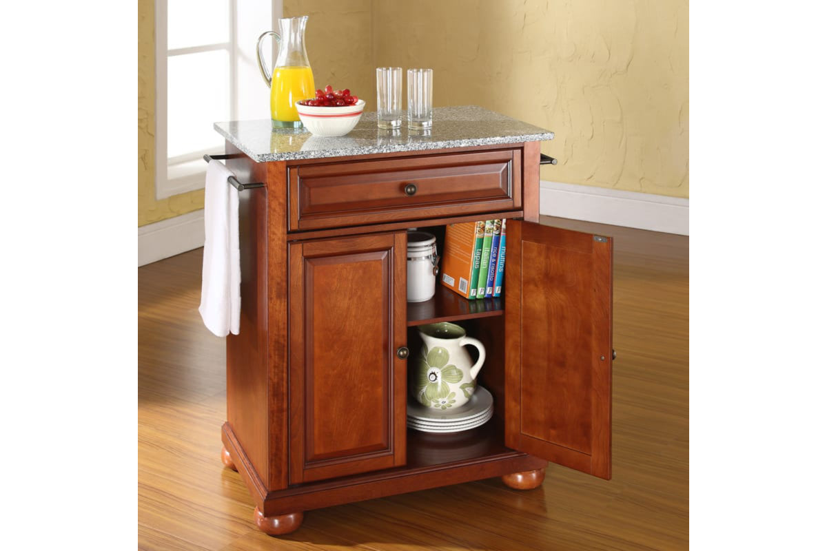 Alexandria Granite Top Portable Kitchen Island/Cart - Cherry & Gray Granite