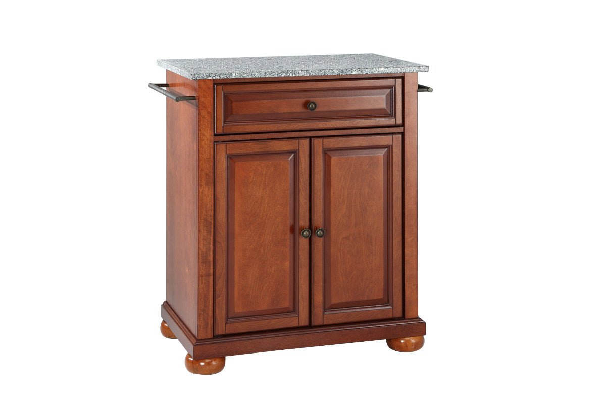 Alexandria Granite Top Portable Kitchen Island/Cart - Cherry & Gray Granite