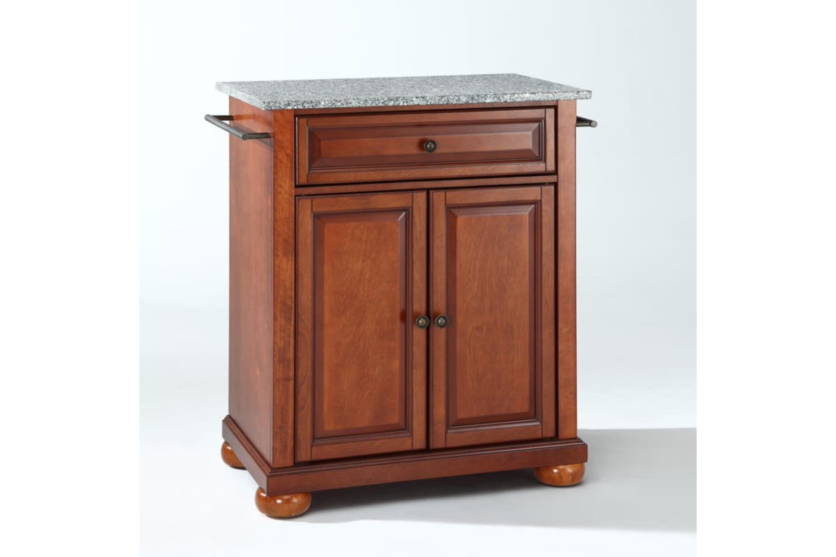 Alexandria Granite Top Portable Kitchen Island/Cart - Cherry & Gray Granite