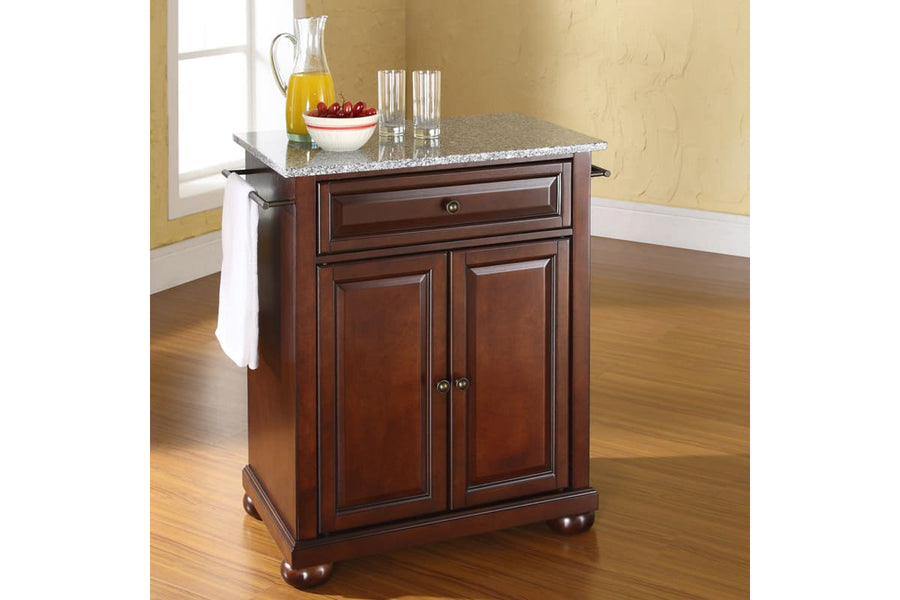 Alexandria Granite Top Portable Kitchen Island/Cart - Mahogany & Gray Granite