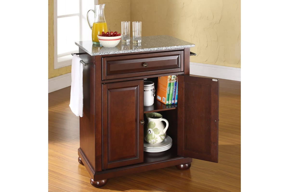 Alexandria Granite Top Portable Kitchen Island/Cart - Mahogany & Gray Granite