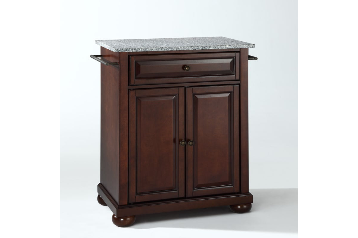 Alexandria Granite Top Portable Kitchen Island/Cart - Mahogany & Gray Granite