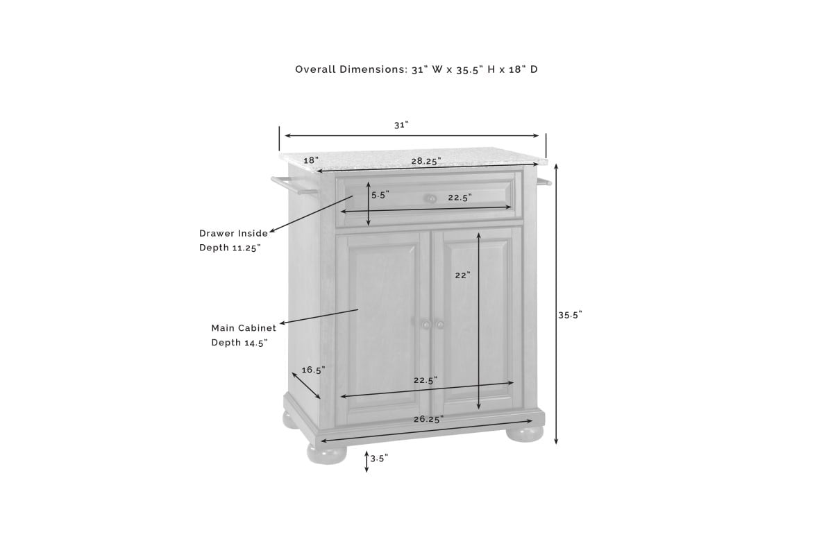 Alexandria Granite Top Portable Kitchen Island/Cart - Mahogany & Gray Granite