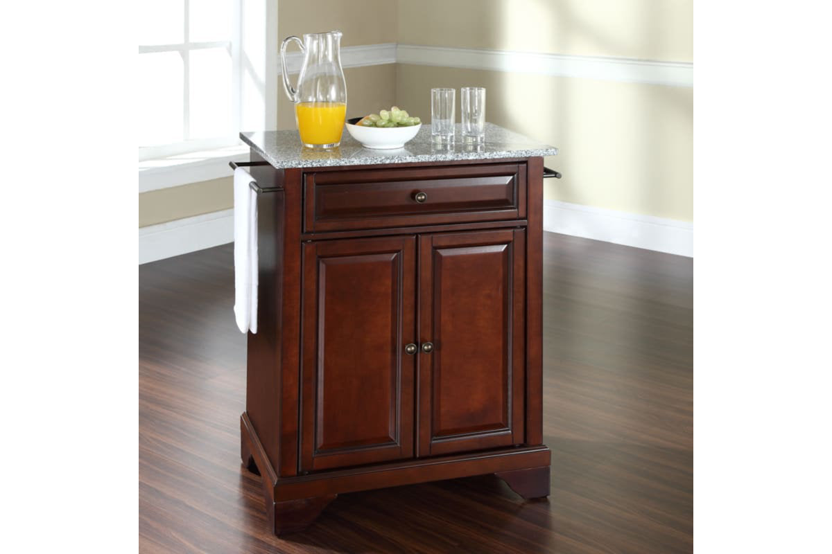 Lafayette Granite Top Portable Kitchen Island/Cart - Mahogany & Gray Granite