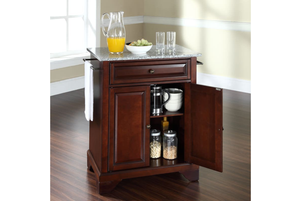 Lafayette Granite Top Portable Kitchen Island/Cart - Mahogany & Gray Granite