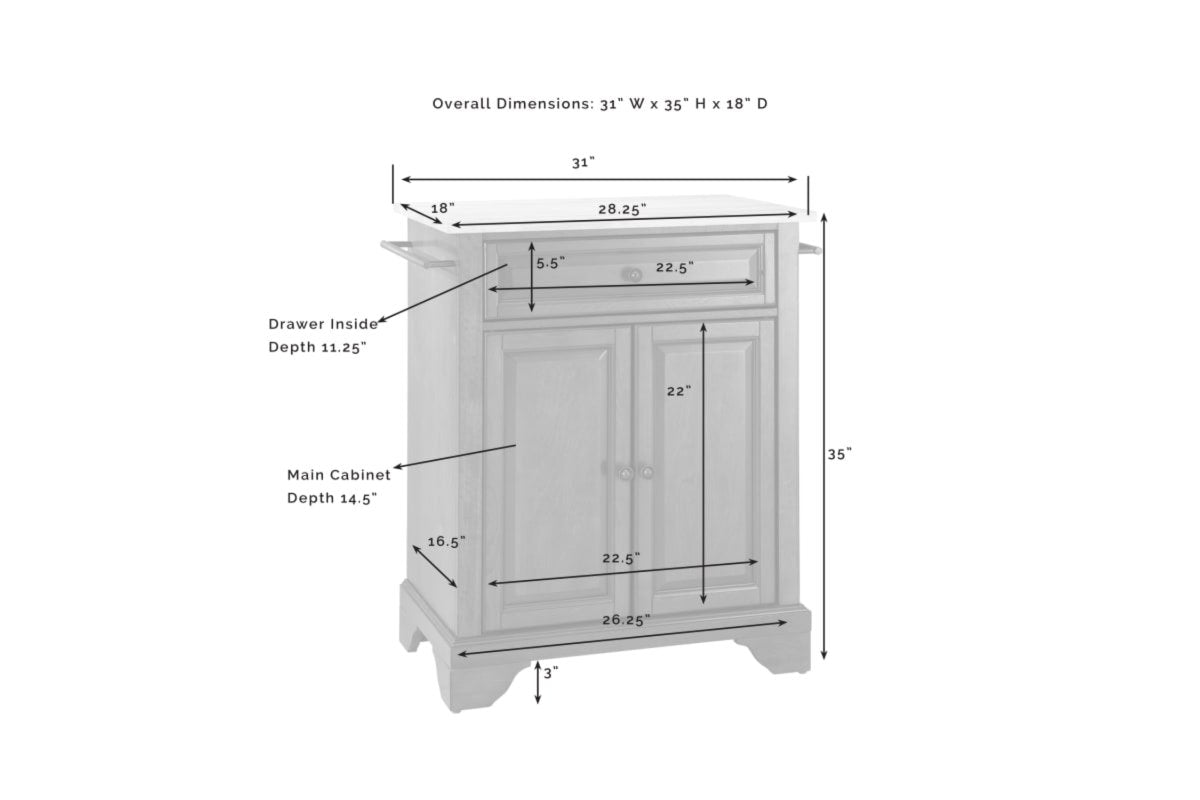 Lafayette Granite Top Portable Kitchen Island/Cart - White & Gray Granite