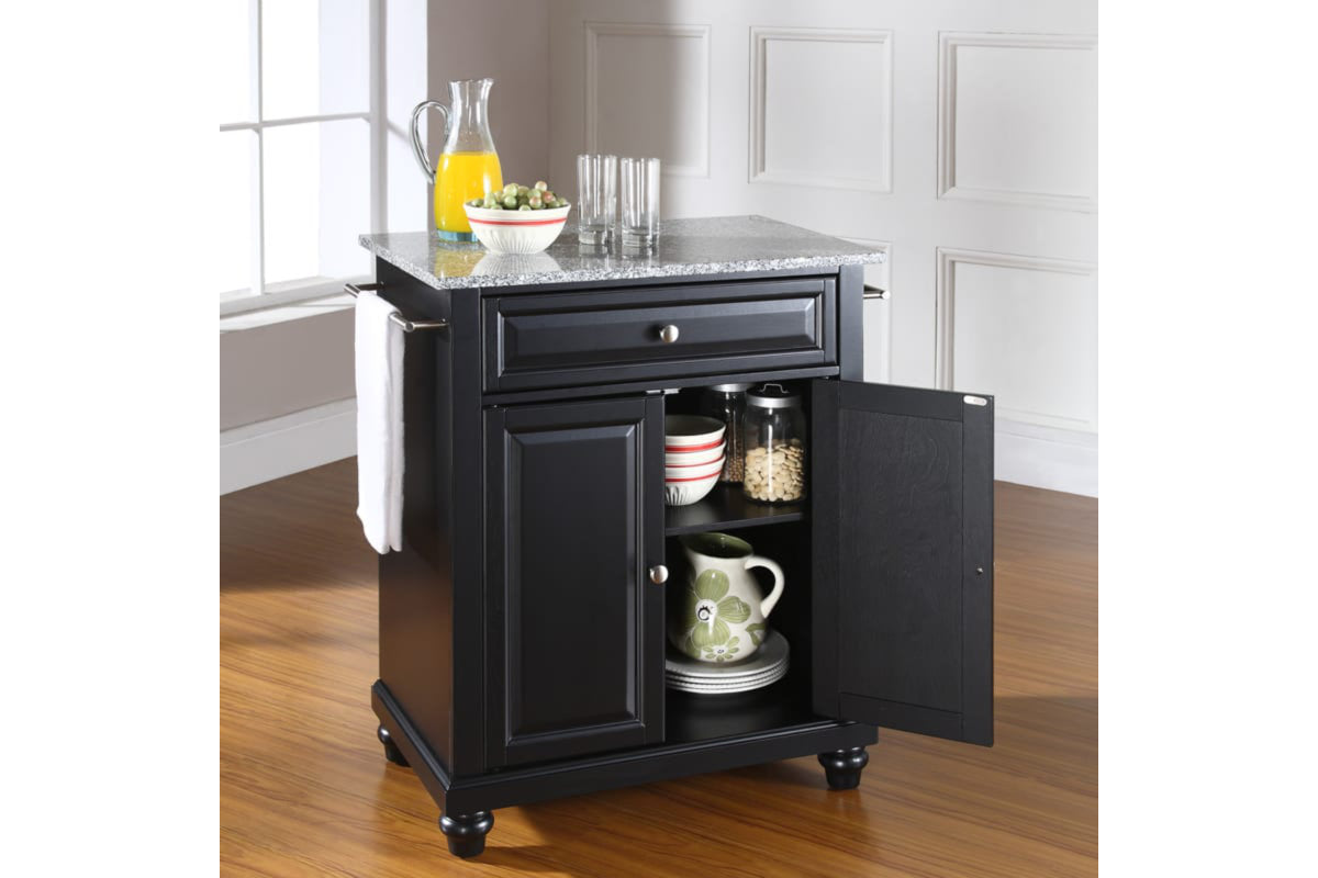 Cambridge Granite Top Portable Kitchen Island/Cart - Black & Gray Granite