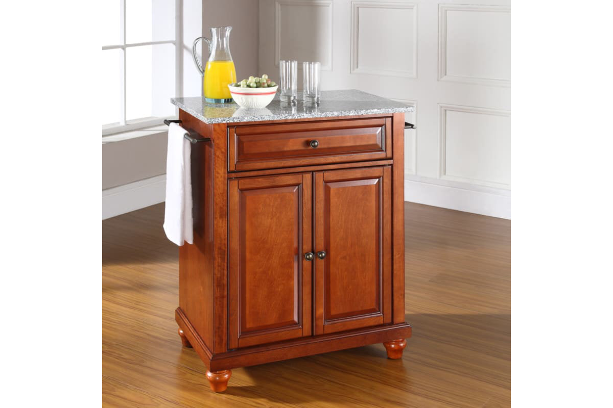 Cambridge Granite Top Portable Kitchen Island/Cart - Cherry & Gray Granite