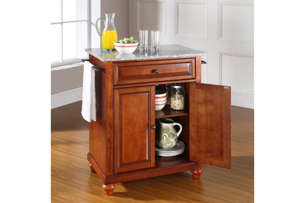 Cambridge Granite Top Portable Kitchen Island/Cart - Cherry & Gray Granite