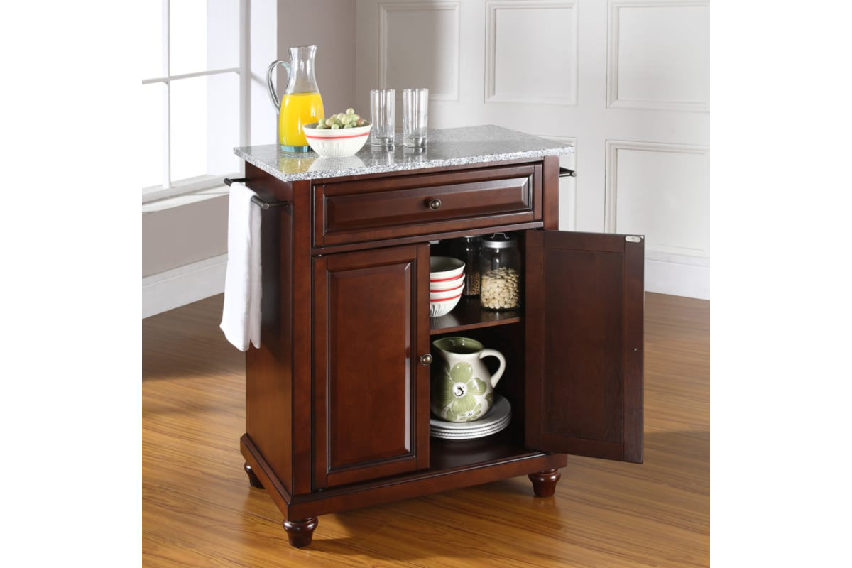 Cambridge Granite Top Portable Kitchen Island/Cart - Mahogany & Gray Granite