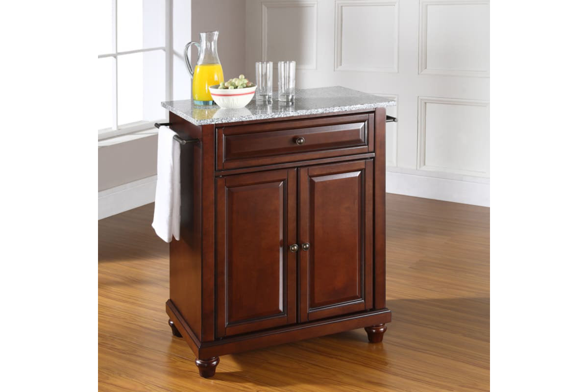 Cambridge Granite Top Portable Kitchen Island/Cart - Mahogany & Gray Granite