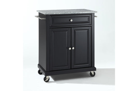 Compact Granite Top Kitchen Cart - Black & Gray Granite
