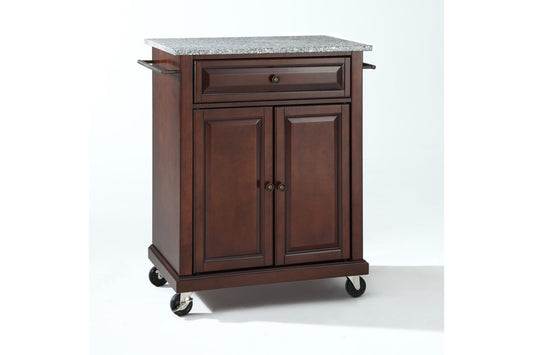 Compact Granite Top Kitchen Cart - Mahogany & Gray Granite