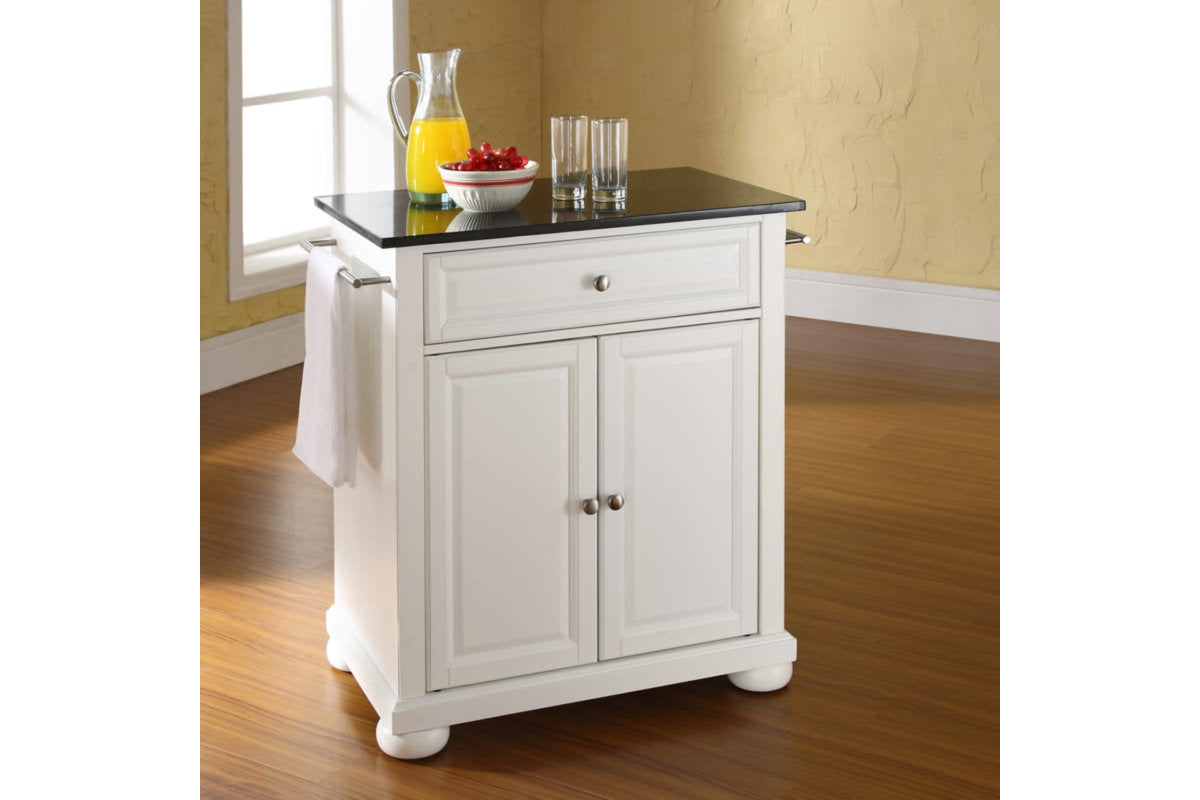 Alexandria Granite Top Portable Kitchen Island/Cart - White & Black Granite