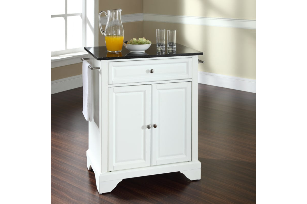 Lafayette Granite Top Portable Kitchen Island/Cart - White & Black Granite