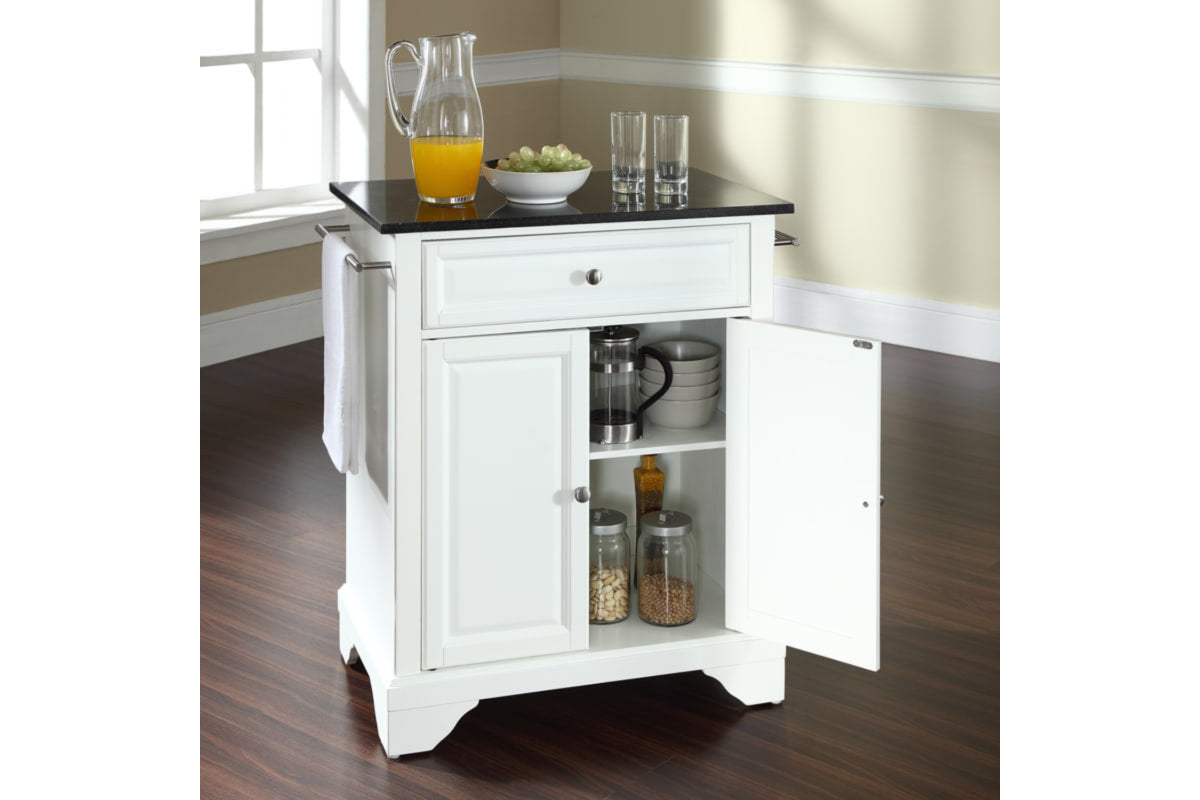 Lafayette Granite Top Portable Kitchen Island/Cart - White & Black Granite