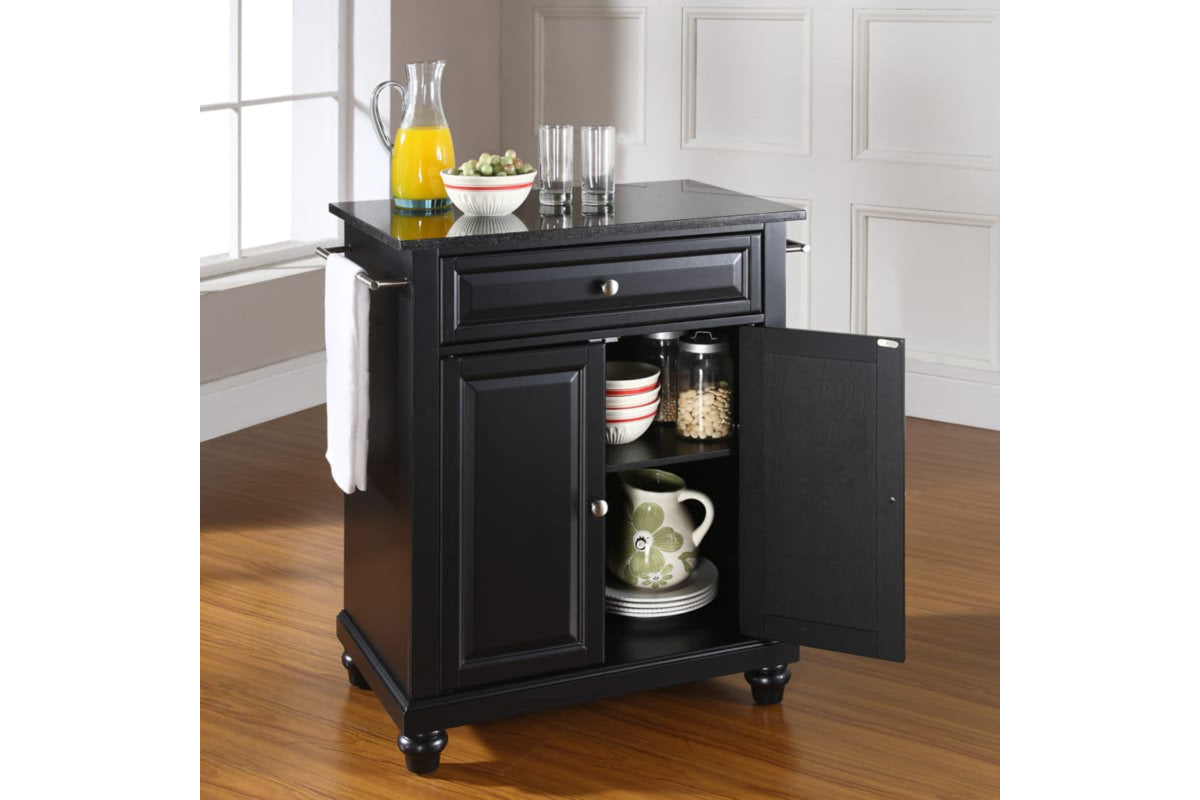 Cambridge Granite Top Portable Kitchen Island/Cart - Black & Black Granite