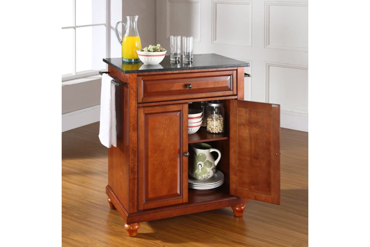 Cambridge Granite Top Portable Kitchen Island/Cart - Cherry & Black Granite