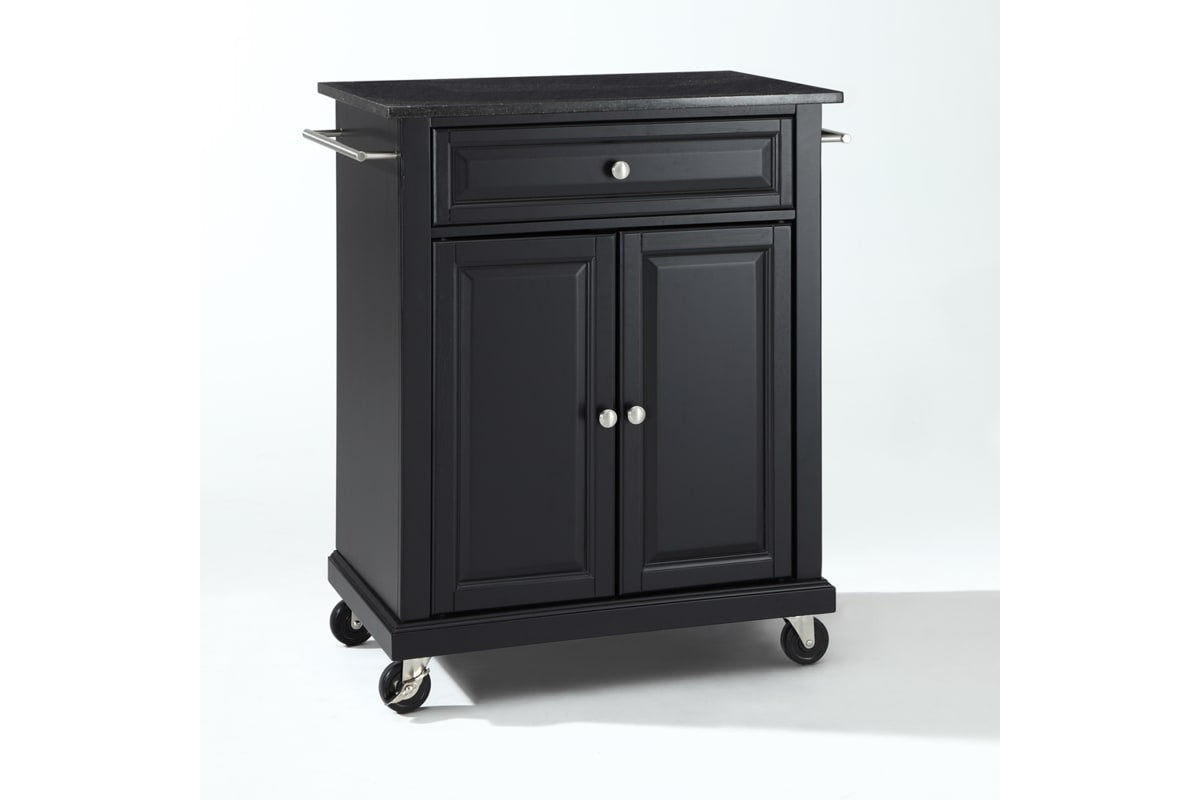 Compact Granite Top Kitchen Cart - Black & Black Granite