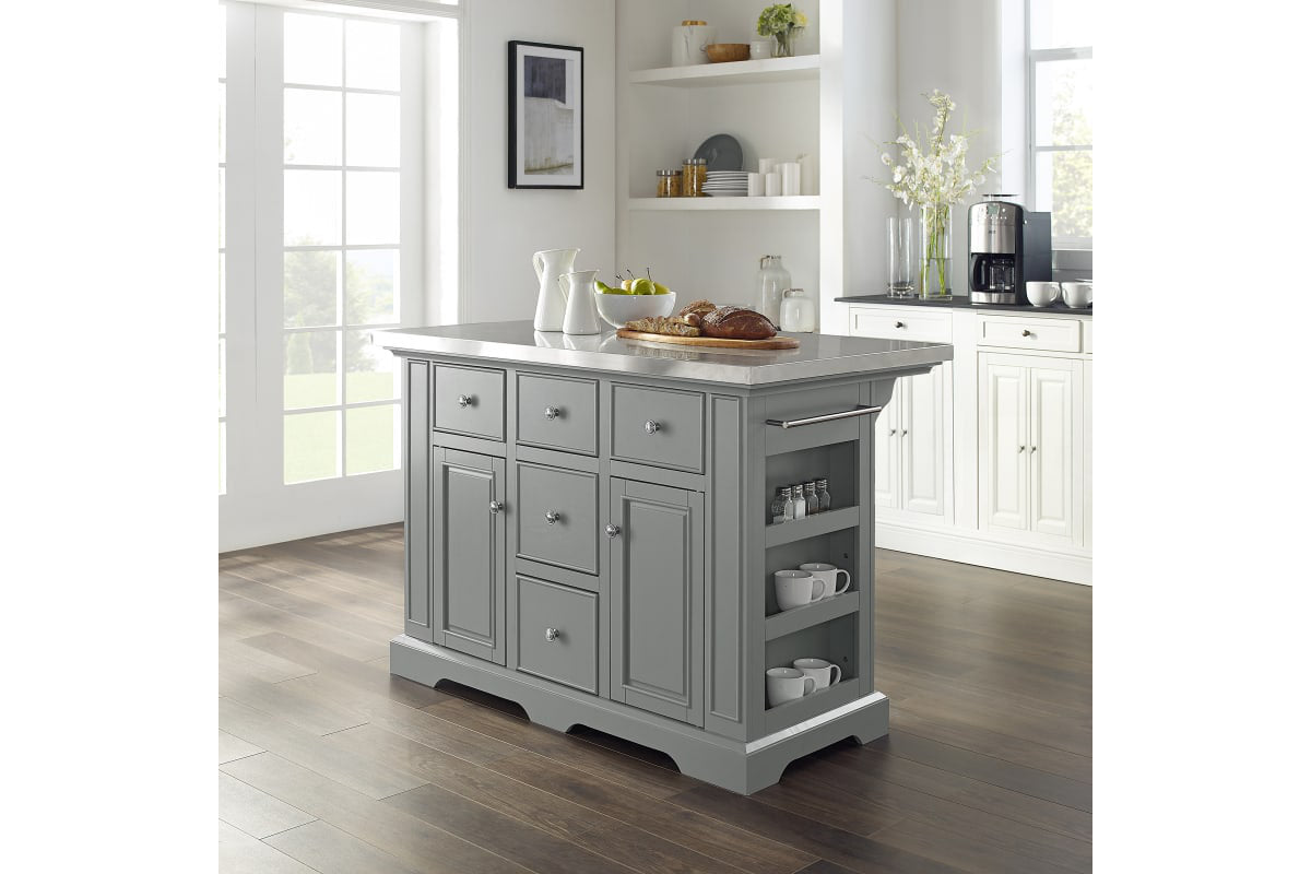 Julia Stainless Steel Top Kitchen Island - Gray