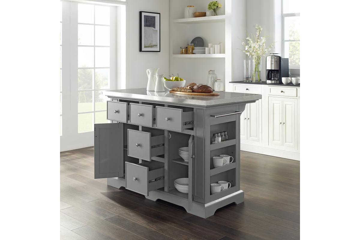 Julia Stainless Steel Top Kitchen Island - Gray