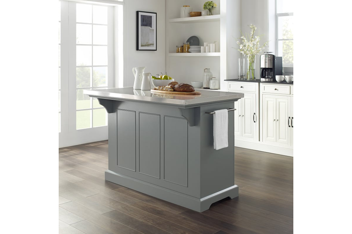 Julia Stainless Steel Top Kitchen Island - Gray