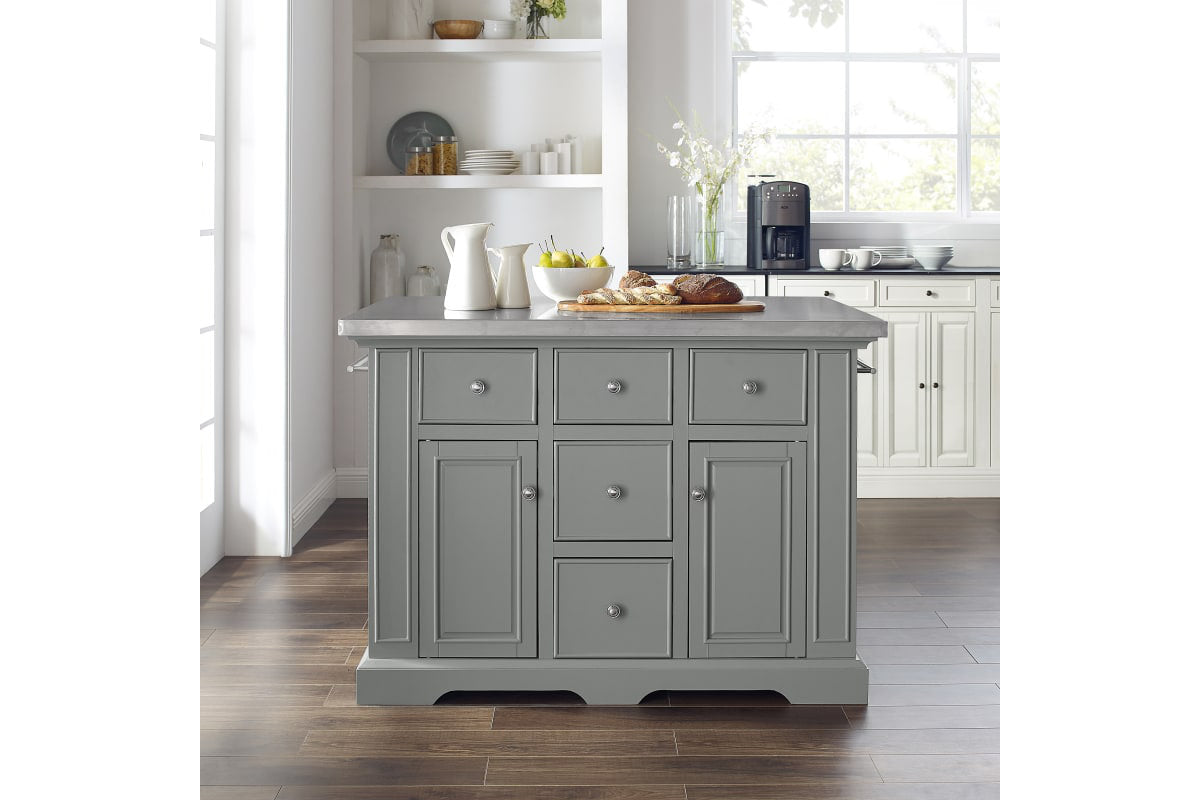 Julia Stainless Steel Top Kitchen Island - Gray